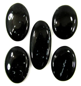 113.25 Ct Natural Snowflake Obsidian 28-39 mm Gemstone Cabochon 5 Pcs Lot- 62926 - Picture 1 of 5