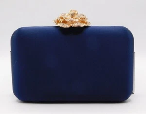 *New* Vintage Rose Rhinestone Evening Handbag Purse Clutch Party Wedding/Navy - Picture 1 of 18