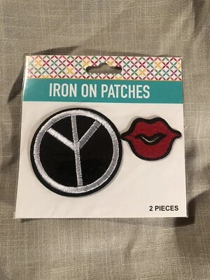 8855 Iron On Patches For Clothes Lips Peace Sign Fashion & Decorative 70’s Vibe - Image 1 of 4