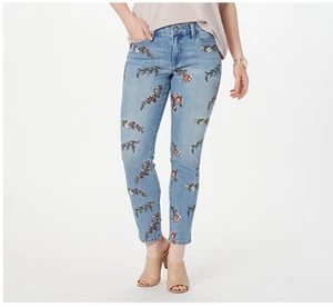 Laurie Felt Classic Denim All-Over Embroidered Slim Leg Jeans - Picture 1 of 3