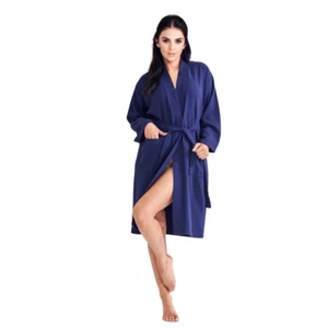 Women's Waffle Indigo Long Premium CottonBlend Bathrobe (Large) - Picture 1 of 1
