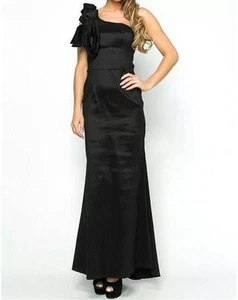 Womens Girls 1 Shoulder Pleat Party Prom Bridesmaid Cocktail Dress Black Size 10 - Picture 1 of 4