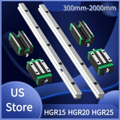 2PCS HGR15/20/25 Linear Rail Guide 200mm-2000mm+4PCS HGH15/20/25CA Blocks CNC - Image 1 of 4
