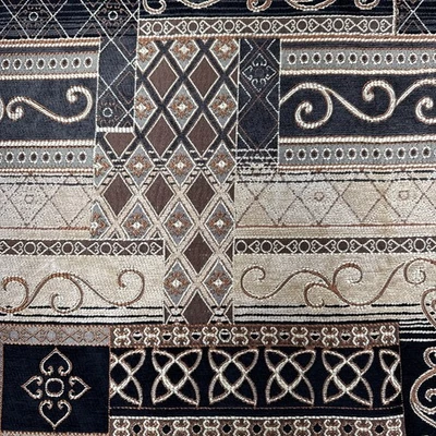 Remanente de tela de tapicería de chenilla tapiz negro marrón dorado 17"x56" #29 Foto 1 de 4