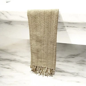 West Elm, Ivory Boho Cream Gold Thread Tassel Fringed Throw Blanket 50” X 60” - Picture 1 of 4