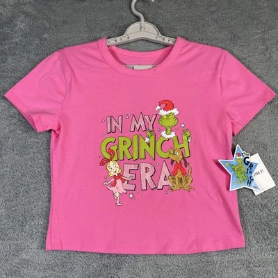 The Grinch T Shirt Womens Girls Medium Pink Crop In My Grinch Era Dr Seuss NEW - Image 1 of 4