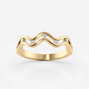14K Gold Wave Band Ring With 0.06ct Lab Grown Diamond Accents For Women - Picture 1 of 14