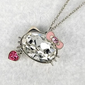 SWAROVSKI Hello Kitty Necklace Silver Pink Cute Crystal Rare Japan - Picture 1 of 7