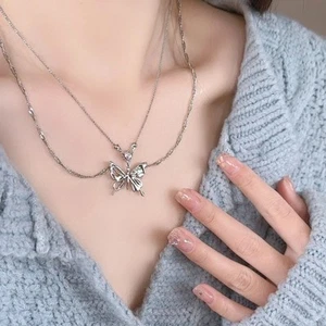 Fashion Forward Butterfly Necklace with Two Layer Design for Unique - Picture 1 of 3