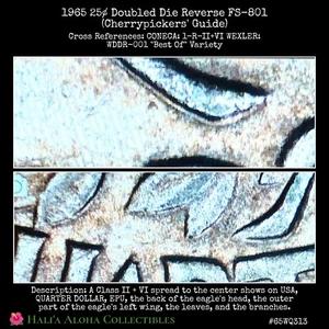 💠🪙💠1965 No MM Quarter DDR FS-801 CHERRYPICKERS' GUIDE Doubled Die Reverse - Picture 1 of 11