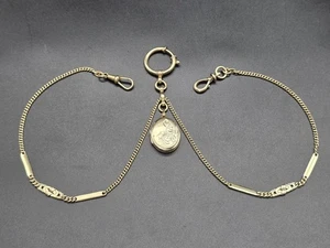Victorian French Rolled Gold Double Albert Pocket Watch Chain with Locket Fob - Picture 1 of 15