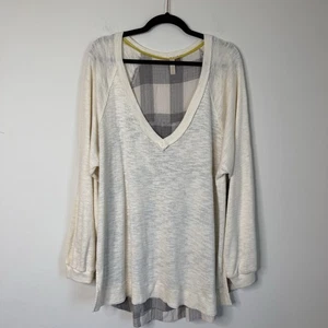 Pilcro Anthropologie XL Strick Langarm V-Ausschnitt Top kariert Oversize Lagenlook - Bild 1 von 16