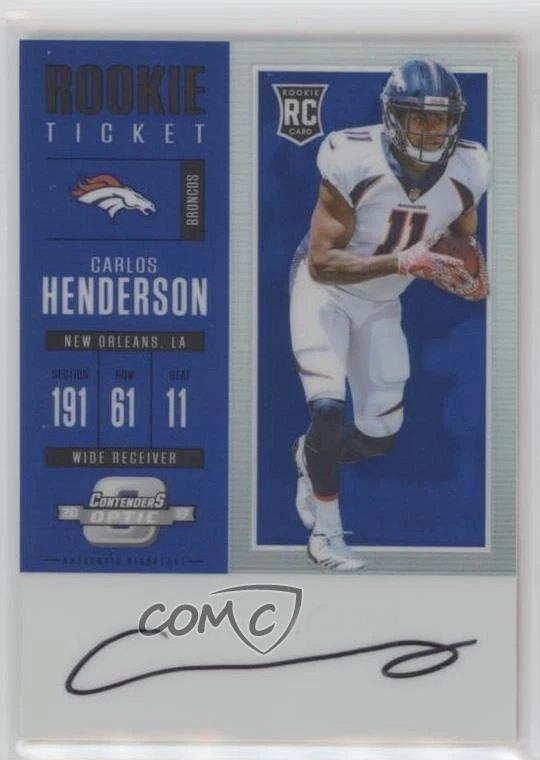 2017 Panini Contenders Optic Ticket RPS Blue /25 Carlos Henderson Rookie Auto RC - Image 1 of 2