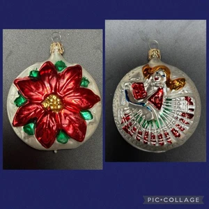 2 Vintage W. Germany mundgeblasenes Glas doppelseitig 4" Weihnachtsstern & 5" Engel Ornament - Bild 1 von 7