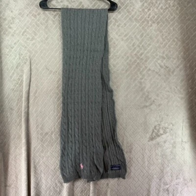 Ralph Lauren Bufanda Gris Mezcla de Lana Tejido con Cable Rosa Poni Logo 72 pulgadas de Largo Foto 1 de 4
