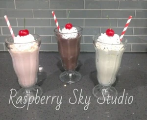 New Handmade Faux Fake Ice Cream Milkshake Vanilla Chocolate Strawberry Prop - Picture 1 of 8