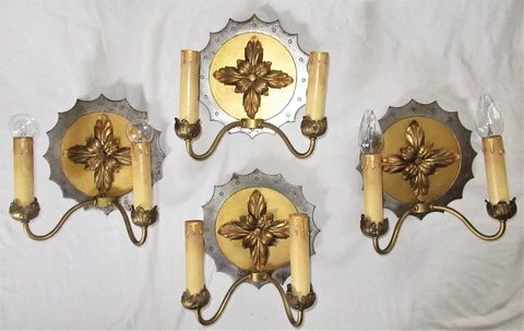4 ANTIQUE VERY RARE STEEL ARTS CRAFTS  SCONCES WALL FIXTURE CHANDELIER 30's Cover