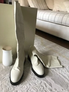 Precio de venta sugerido por el fabricante 159 $ Limited Zara cuero blanco suela plana negro botas de montar increíbles - Imagen 1 de 18