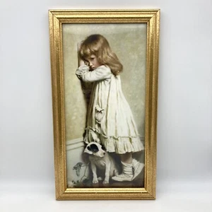 Vintage Framed Print "In Disgrace" Girl in Corner with Dog, Charles Burton 15'' - Picture 1 of 12