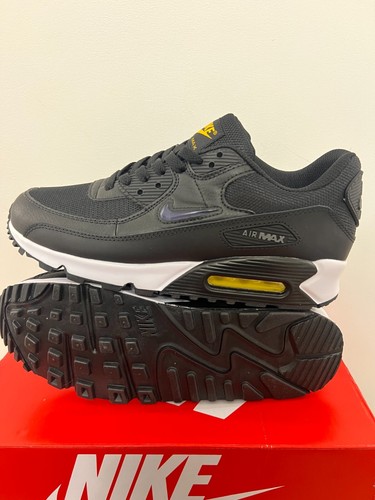Nike Air Max 90 nere bianche e gialle taglia 11 UK NUOVE CON SCATOLA
