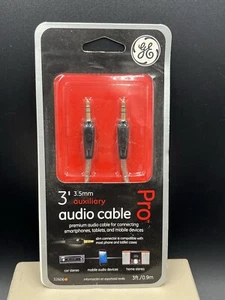 G.E.. Auxillary Audio Cable Pro 3 Foot 3.5mm Slim Connector Car/Home Stereo - Picture 1 of 7