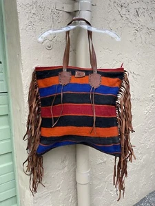 Z&L Anthropologie Multicolor Boho Striped Fringe Tote Bag *DEFECTS READ* - Picture 1 of 19