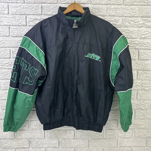 Vintage 90s Starter New York Jets NFL Full Zip Windbreaker Jacket W/Hood Mens L Cover