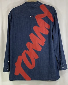 Camicia Tommy Hilfiger Denim uomo 2XL blu indaco spellout abbottonata manica L - Foto 1 di 11