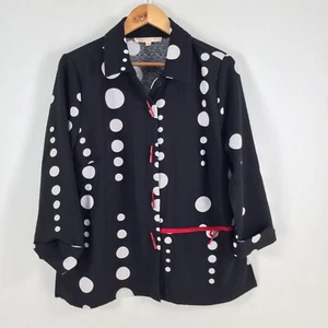 Noni B womens button up shirt size 10 black polka dot 3/4 sleeve collar 043330 - Picture 1 of 9