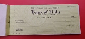 1920'S BANK OF ITALY (BOFA) UNUSED BANK CHECKS CHECKBOOK KELSEYVILLE CALIFORNIA! - Picture 1 of 3