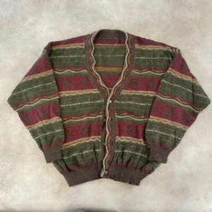 Vintage Knitted Cardigan Mens Large Button Up Nordic Knit Scandi Sweater, Green - Picture 1 of 11
