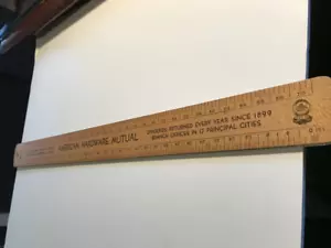 VINTAGE AMERICAN HARDWARE MUTUAL INSURANCE CO WOODEN SLIDE YARDSTICK RULER - Picture 1 of 4