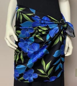 Great Lengths NWT Swimsuit Coverup Sarong One Size Floral Aqua Blue Green Black - Picture 1 of 8