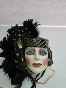 Maschera viso piuma stella nascente Clay Art San Francisco13" nera Martedì Grasso - Foto 1 di 5