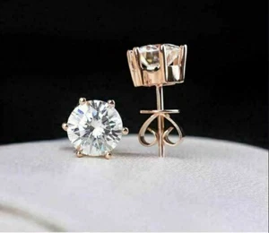3Ct Lab Created Diamond Push Back Stud Earrings 14K Rose Gold Plated - Picture 1 of 4