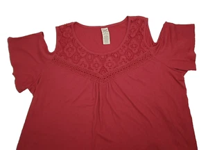Faded Glory Red Womens Top 3X Cold Shoulder Boat Neck Blouse - Picture 1 of 6