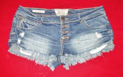 HOT KISS CICI DISTRESSED CUT-OFF STYLE BUTTON FLY SHORT SHORTS STRETCHY 9 NWOT - Image 1 of 4