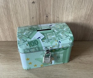 Spardose Geld Scheine Motiv 100€ Noten Metalldose Schloss & Schlüssel Money *1 - Bild 1 von 4