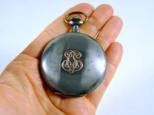 Ancienne montre à gousset suisse, acier monogramme or, poinçon tête d'aigle - Picture 1 of 12