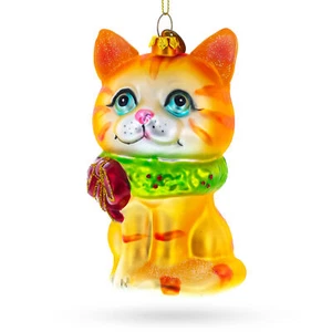 Vibrant Orange Cat Blown Glass Christmas Ornament - Picture 1 of 6