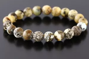 Genuine BALTIC AMBER White BLUE Round Shape Beads Stretch Bracelet 9.7g 221130-1 - Picture 1 of 8
