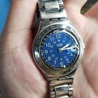 Swatch Irony Watch AG 1993 37mm Steel Blue Dial | CRACKED CRYSTAL | NEW BATTERY