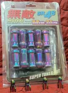 Muteki NEO CHROME TITANIUM COLOR SR48 Tuner Lugs Lug Kit Extended 12X1.5 + CAPS - Picture 1 of 6