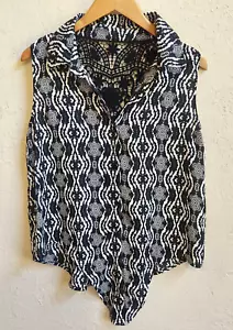 No Boundarie Shirt Junior L 11-13 Sleeveless Tie Waist Lightweight Crochet Back - Picture 1 of 10