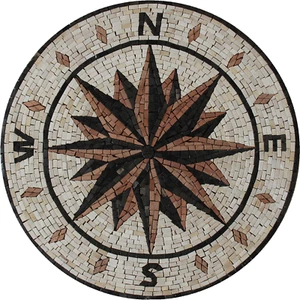 Mosaic Marble Colorful Compass Medallion Design Floor - Picture 1 of 1