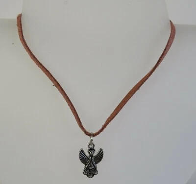 Pequeño Ángel Colgante 14" Cuero Marrón Suave Collar 1" Extensor Foto 1 de 2