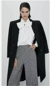 ZARA Tweed Hahnentritt weites Bein Crop Business Träger Büro Arbeits Hose Gr. M - Bild 1 von 22