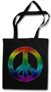 BORSA SHOPPING SHOPPER DONNA SIMBOLO PACE ARCOBALENO insegna logo hippie anni 60 Goa Gay - Foto 1 di 1
