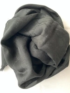 Gucci Woman Scarf Stole Long Black L72.4xW18.1 inch Wool Silk Allover Logo Italy - Picture 1 of 12