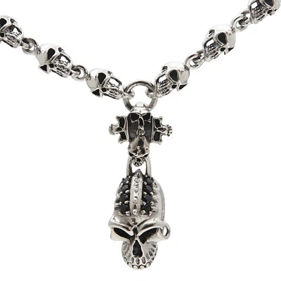 COLLAR DE CADENA PARA HOMBRE CALAVERA PUNK SÓLIDA 925 PLATA ESTERLINA MOTERO GÓTICO COLGANTE Foto 1 de 4